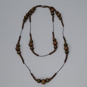 Wood Bead Necklace w/ Brown Cord